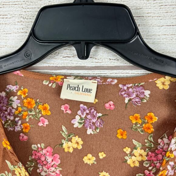 Peach Love California Women's Brown Floral Fall Waisted Balloon Sleeve Top Small - Picture 2 of 6